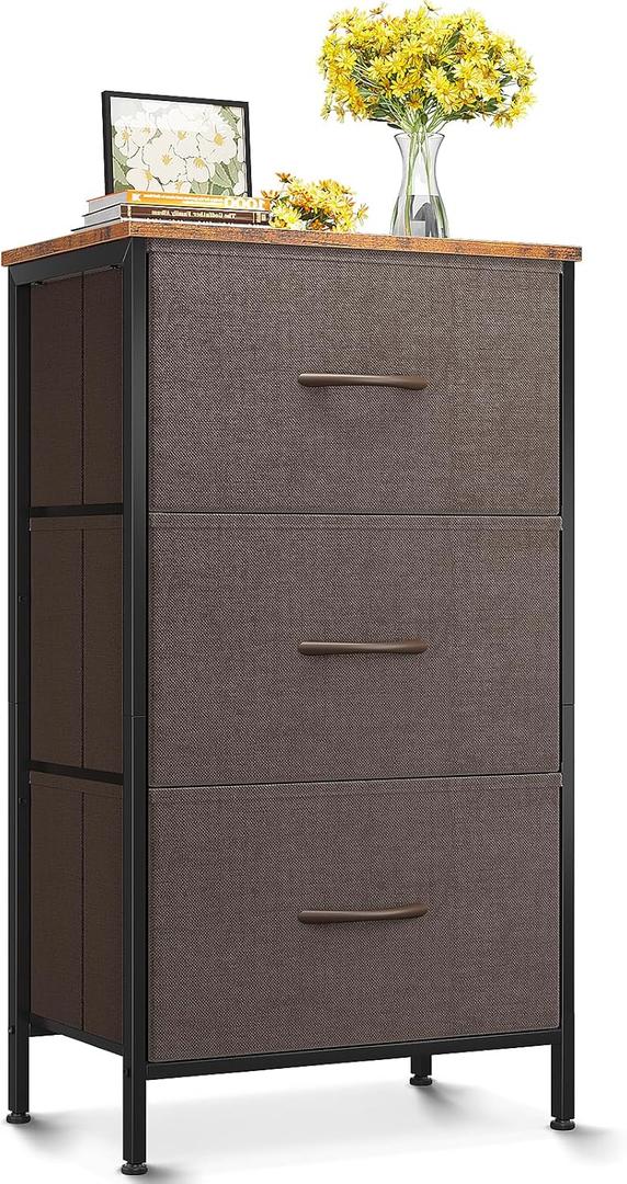 AODK Dresser for Bedroom Nightstand Small Dressers Chest of Drawers End Table for Living Room, Closet Dresser with 3 Storage Drawers Organizer Clothes, Brown