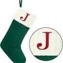Christmas Stockings with Initials,20 Inches Large Knit Embroidered Letter Christmas Stocking,Monogram Christmas Stocking for Famliy Holiday and Xmas Tree Fireplace (Letter J)