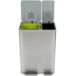 SIMPLI-MAGIC 16 Gallon (38L x 22L) Dual Compartment Step Trash Can  Kitchen Garbage Can with Waste & Recycling Bins  Slow-Close Lid, Odor Control, Hands-Free, Inner Bases, Brushed Stainless Steel
