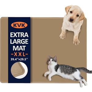 Dog Food Mat, 39.429.5in Extra Large Silicone Pet Feeding Mat - Waterproof, Non - Slip, Chew - Resistant for Food & Water, Protect Floors (Brown)