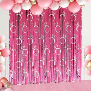 Bachelorette Party Backdrops Decor, 4 Pcs Diamond Ring Foil Fringe Curtains Rose Gold Tinsel Streamers for Bride-to-Be, Engagement, Wedding Shower, Bridal Shower Party Decorations