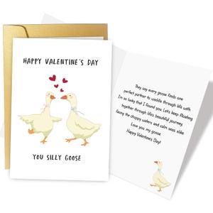 3 x Supoeguk Romantic Goose Valentine's Day Card for Wife Husband, Cute Valentines Card for Boyfriend Girlfriend, Happy Valentine's Day You Silly Goose
