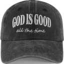 God is Good All The Time Hat for Men Women, Adjustable Cotton Embroidered Jesus Christian Faith Baseball Cap (Black, M)