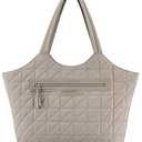 BAGSMART Tote Bag for Women, Quilted Travel Top Handle, Large Shoulder HandBags with Zipper for Work (Medium, 14l-beige)