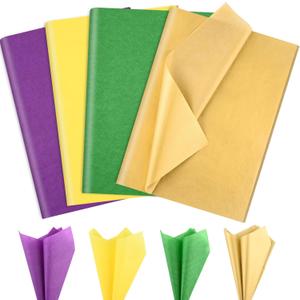 Bolsome 100 Sheets Mardi Gras Tissue Paper, Yellow Gold Green Purple, 20x14 inches, Craft Wrapping Tissue Paper for Gift Bags, Carnival Themed Party, DIY Craft