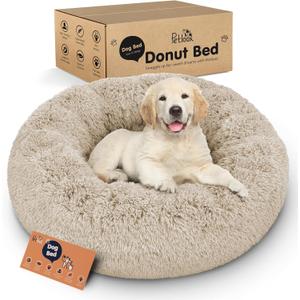 Donut Dog Bed - Premium Comfort for Anxiety Relief - Fluffy & Calming Design with Ultra-Plush Support | Cozy Round Dog Bed with Super Soft Circle Style (Size S Beige)