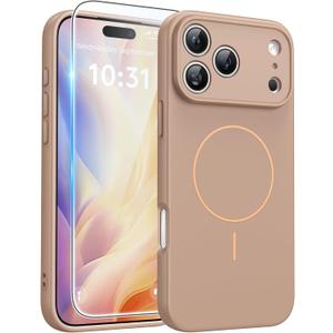 FNTCASE for iPhone 17 Pro Max Case: [Compatible with Magsafe] Integrated Silicone Phone Cases with [Full Camera Protection] [Screen Protector] Military Grade Shockproof Protective Cover - Full Gold
