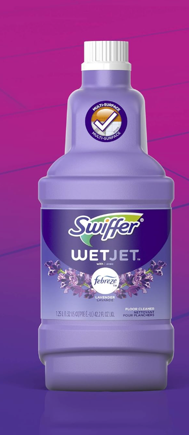 Swiffer WetJet Multi-Purpose Floor Cleaner Solution with Febreze Refill, Hardwood Floor Cleaner, Lavender Scent, 1.25 Liter -42.2 Fl Oz 