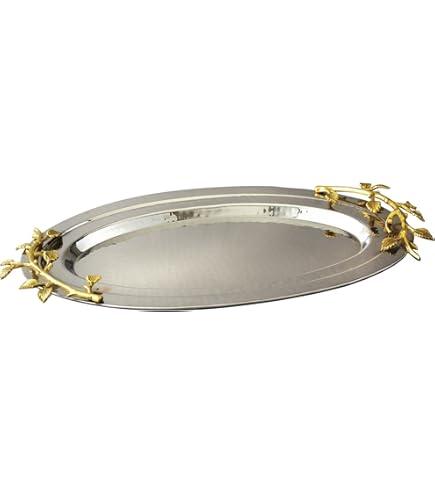 Elegance Golden Vine Hammered Round Tray, 10.75-Inch, Silver/Gold Elegance Golden Vine Hammered Round Tray, 10.75-Inch, Silver/Gold