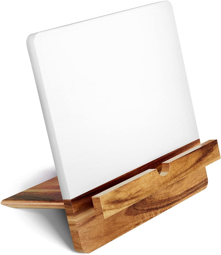Acacia Cookbook Stand for Kitchen Counter - 12" x 12" Large Adjustable Non-Slip Acacia Wood Book Stand for Cookbooks - Collapsible for Easy Storage - Extra Large Recipe Book Holder for Kitchen Counter