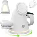 360 Rotating Wireless Charging Station,3 in 1 Multiple Charger Stand with Night Light,Qi2 15W Fast Wireless Charger for iPhone 17,16,15,14,13,12,iWatch,Samsung Watch and AirPods,White