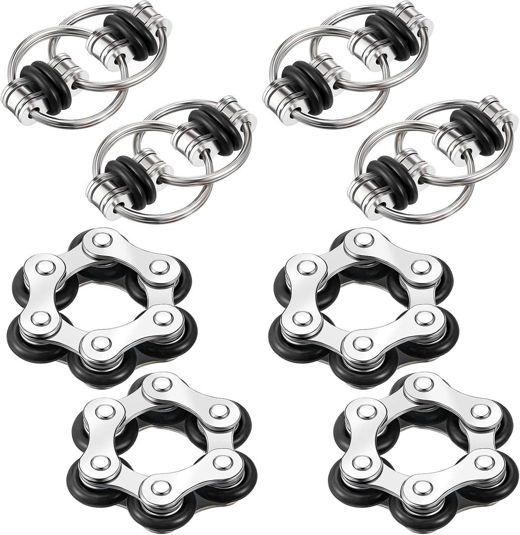 Hicarer 8 Pieces Fidget Toys Set Includes 4 Flippy Roller Chain and 4 Six Roller Bike Chain Toys Gifts for Adults in Learning Help(Black)