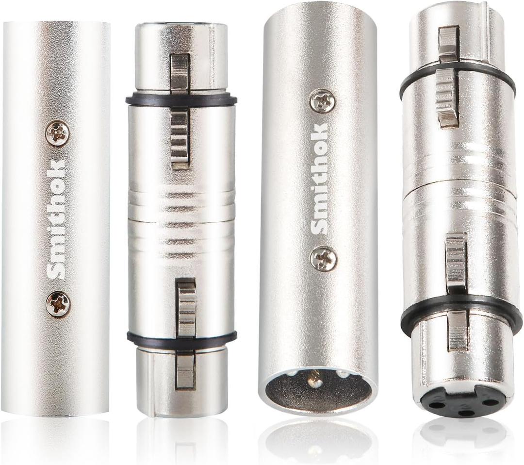 4-Pack XLR Gender Connector Kit, 2 Male to Male & 2 Female to Female Couplers, For Mixers, Micphones & Amplifiers