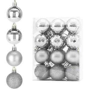 Christmas Ball 24ct 1.57 Inches Silver Mini Xmas Hanging Ornaments for Trees Wreath Garland Wedding Party Home Office Shop Decorations