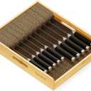 SpaceAid Large Knife Drawer Organizer Bamboo Insert Dock, Kitchen Steak Knives Holder Organizers Block for Drawer in Storage Organization (Large)