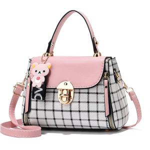 Xiaoyu Small Purses and Handbags for Women Fashion Teenage Girls Crossbody Bag Lightweight Shoulder Bag Plaid Pattern Satchel (Pink)