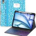 Supveco Keyboard Case for iPad Air 11 Inch (M4 2026,M3 2025,M2 2024),iPad Air 5th/4th Generation with Pencil Holder-7 Colors Backlit Wireless Detachable Folio Keyboard Cover -Sky Blue