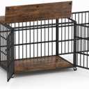 CHUNLY 43.3''L x 29.9''W x 33.5''H Dog Crate Furniture with Wheels, Heavy-Duty Dog Cage with Side Openings & Top Openings, Modern Wooden Kennel for Dogs Indoor, Rustic Brown