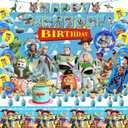 Toy Cartoon Birthday Party Decorations, Toy Themed Party Supplies Include Banner, Cake Topper, Cupcake Topper, Balloons, Backdrop, Tablecloth