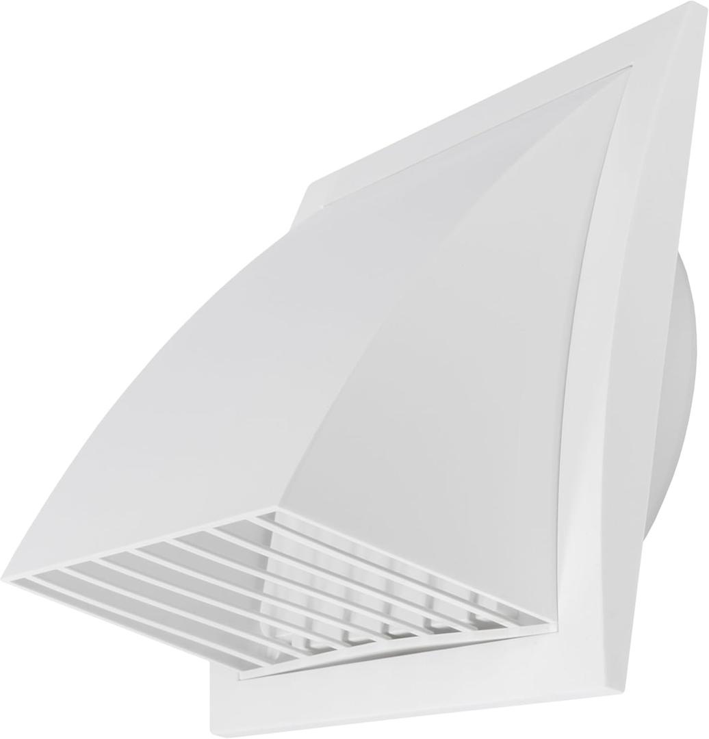 Dryer Vent Cover Outside - ABS Plastic HVAC Air Vents for Exterior Wall - White Ventilation Exhaust Grille with Weather Protective Cap and Non-Return Valve