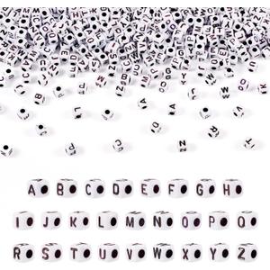 FASHEWELRY 1300Pcs Square Acrylic Letter Beads 4-5mm Cube Letter A-Z Alphabet Beads White Pony Beads for DIY Friendship Bracelet Jewelry Making