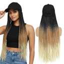 Hat Wig for Women Baseball Cap with Braided Hair Attached 24inch long Synthetic Box Braid Wig Hat Adjustable Cap with Ombre Black Brown Blonde Braids for Daily Outdoor Use