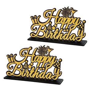 TONIFUL Black and Gold Table Decoration Happy Birthday Sign Centerpieces for Table Birthday Party Supplies Birthday Decorations for 30th 40th 50th 60th 70th 80th 90th 100th Birthday Table Decoration