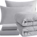 NTBAY Twin Comforter Set with Sheets, 5 Pieces Soft and Breathable Twin Bedding Set, Twin Bed in a Bag, Down Alternative Comforter Set Solid Color All Season, Kids Bedding Set, Light Grey