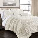 Lush Decor Ravello Pintuck Comforter Set - Luxe 5 Piece Textured Bedding Set - Traditional Glam & Farmhouse Inspired Bedroom Decor - Full/ Queen, Ivory