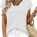 WIHOLL Womens Summer Tops Cap Sleeve Sweater V Neck Shirts Beach Vacation Clothes Business Casual Fashion Clothing (White, L)