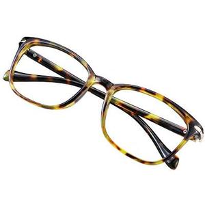 VisionGlobal Blue Light Blocking Glasses for Women Men, Square Frame Computer Reading Glasses(Brown Tortoise,+3.25 Magnification)