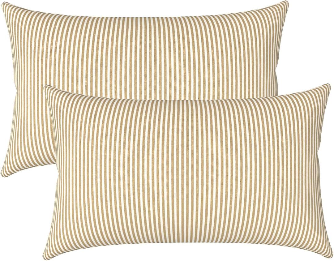 LVTXIII Outdoor/Indoor Lumbar Pillow Covers ONLY, Patio Fade Resistant Lumbar Pillow Covers, All Weather Cushion Cases for Sofa, Patio Couch Decoration, 12"x20", 2 Pack, Stripe Beige