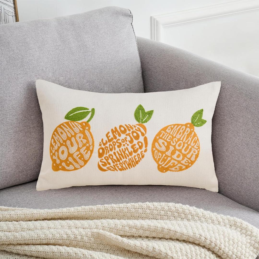 TAJWE Summer Throw Pillow Cover 12x20 Inch Yellow Lemon Saying Embroidery Pillow Case Farmhouse Seasonal Holiday Decorative Cushion Cover for Sofa Couch Home Decoration