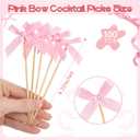 100 Pcs Coquette Bow Pearl Cocktail Picks 4.7" Pink Bow Toothpicks Bowknot Cocktail Appetizer Picks for Fruit Drink Dessert Wedding Party Supplies Bridal Birthday Baby Shower Party Decor(Pink)