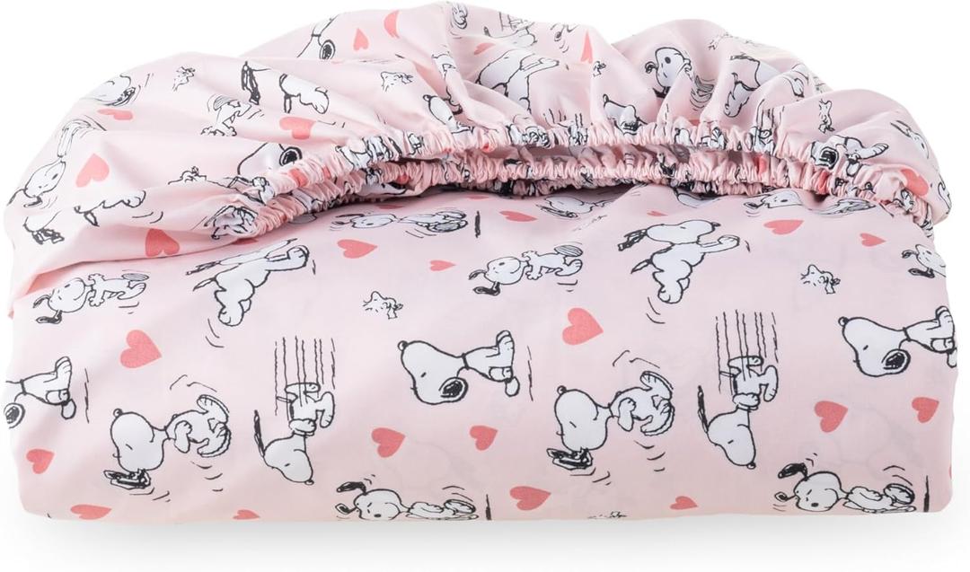 Berkshire Blanket Peanuts Fitted Sheet Queen Size(Only), Cute Character Snoopy Microfiber Sheet with Deep Pocket, Soft and Breathable, Mini Peanuts Poses and Hearts Blush