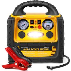 6 in 1 Jump Starter for Up to 8.5L Gas or 8.0L Diesel Engine,Upgraded 2200 Peak Amp 12V Auto Battery Car Starter with Air Compressor 150 PSI Tire Inflator,400 Watt Inverter AC/DC/USB Outlets