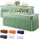 2 Pack Sage Green Spandex Fitted Tablecloth 6 Foot - Stretch Table Clothes for 6 FT Rectangle Table, Washable Ruffles Elastic for Weddings, Buffet, Banquet, Trade Craft Show, Party Celebration