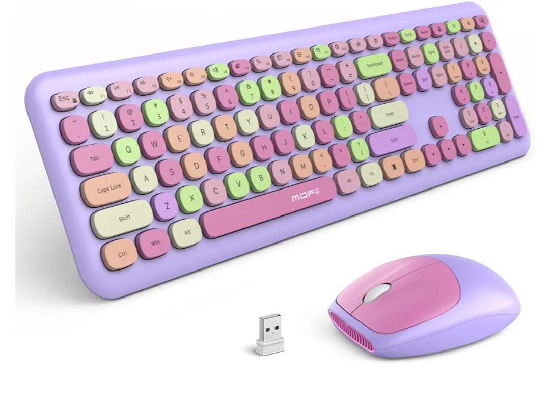 MOFii Wireless Keyboard, 2.4G Slim Full-Sized Colorful Keyboard Mouse for PC Desktop Laptops Windows (Purple Colorful)