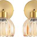 Wall Sconces Vintage Fixture Light, Vanity Lights for Bathroom, Modern Wall Light Fixtures, Metal Sconces Wall Lighting with Glass Shade, Farmhouse Wall Lamp for Bedroom Living Room (2 PACK, Tulip Amber)