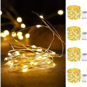 4Pack Fairy Lights Battery Operated with Timer, Waterproof 16FT 50 LED String Lights Indoor Outdoor, Cuttable Starry Fairy Lights for Home Bedroom Classroom Dorm Wedding Christmas Decor (Warm White)