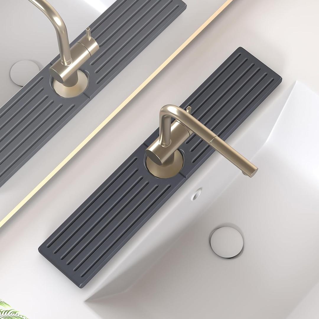 Kitchen Faucet Mat, Diatomite Sink Faucet Mat Splash Guard for Kitchen, Water Absorbing Stone Tray for Sink, Quick Drying Faucet Mat for Kitchen Sink, Absorbent Stone Drying Tray for Bathroom Counter (20" x 4", Dark Gray Style 1)