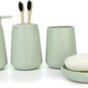 Modern Bathroom Accessories Set, 4-Piece Storage Collection with Soap Dispenser, Toothbrush Holder, Pink (Green)