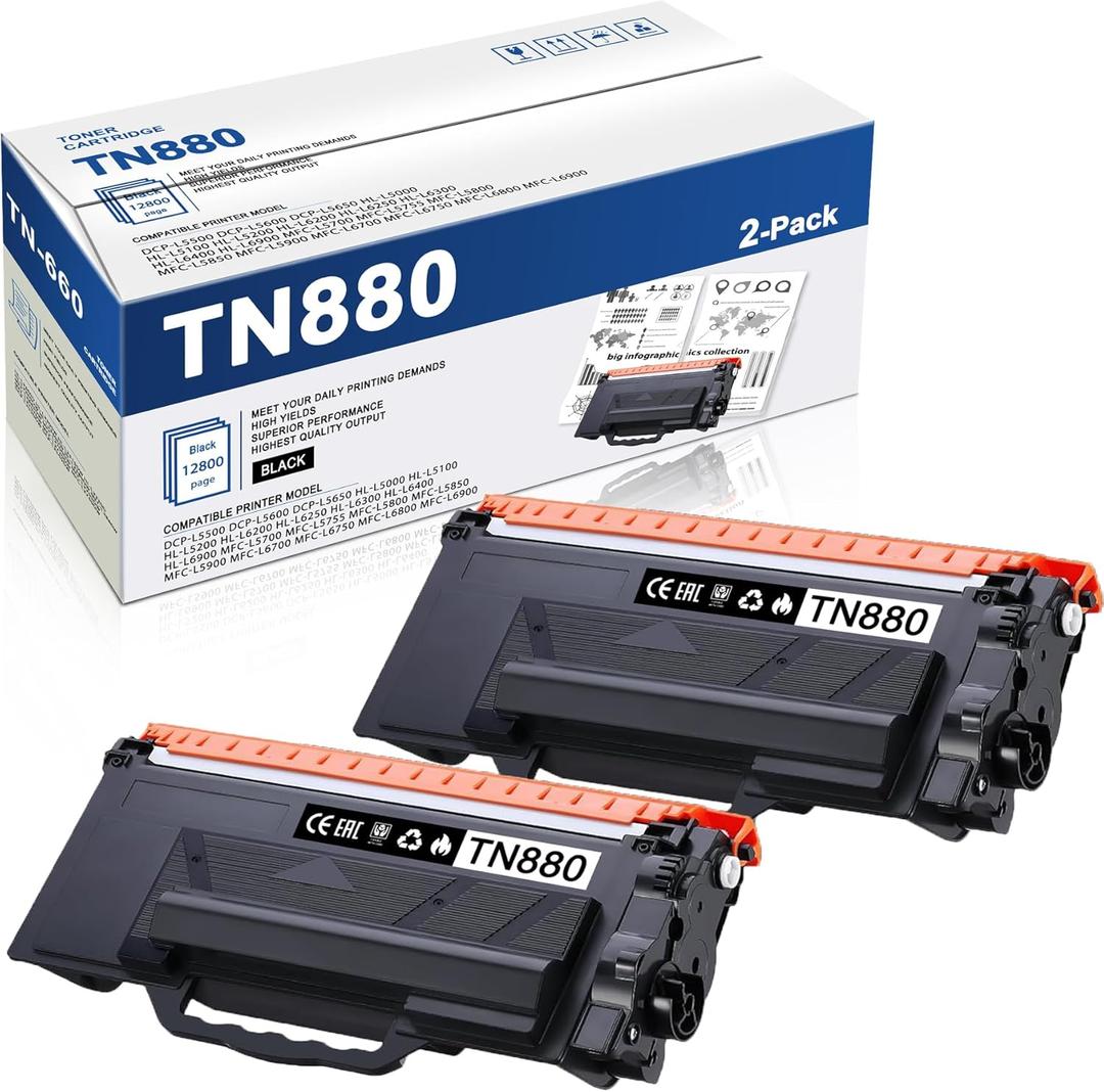 TN-880 Toner Replacement for Brother TN-880 Black Super High Yield Toner Cartridge HL-L6200DW HL-L6200DWT HL-L6400DW HL-L6400DWT MFC-L6700DW MFC-L6750DW MFC-L6900DW Printer Toner (2 Pack, Black)