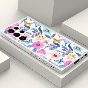 for Samsung Galaxy S22 Ultra Case, Case for S22 Ultra Galaxy Liquid Silicone Soft Slim Fashion Design Flower Phone Protective Phone Cover 6.8"-Flower White