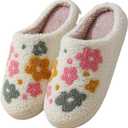 Cozy Furry House Slippers for Women/Men Cute Warm Indoor Non-Slip Winter Cozy Shoes (7-8 Women/5.5-6.5/Men, Flower)