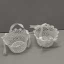 Boao Flower Girl Basket Set of 2 White Wedding Flower Baskets with Satin Bowknot and Handle for Wedding Ceremony Petals Confetti Gift Storage Collection, Hollow Design(6.7 x 4.2 x 4 Inch)