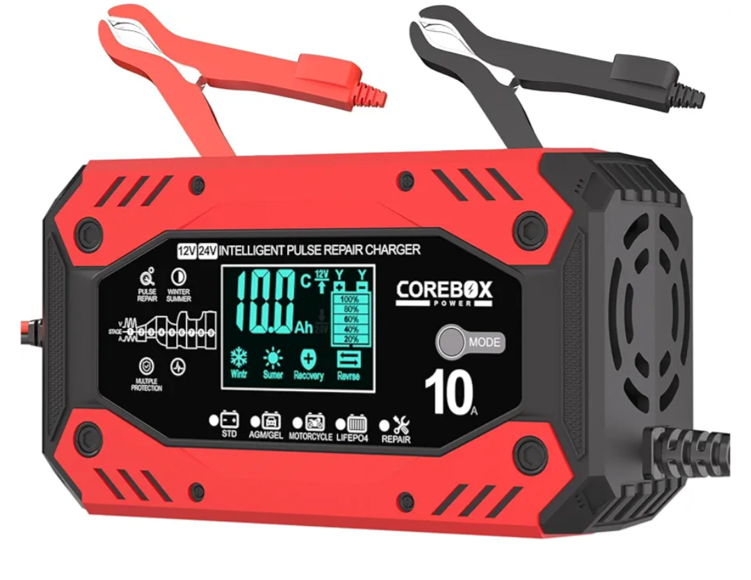 Battery Charger 10-Amp 12V/24V Smart Trickle Charger for Car - Battery Maintainer Trickle Charger, and Automotive Battery Charger with Temperature Compensation for Car Truck Motorcycle Lawn Mower