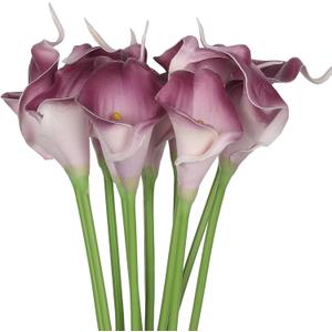 Artificial Calla-Lily Flowers, 12 Stem Bouquets Artificial Latex Real Touch Flowers for Wedding Home Party Decor 15.3" Dark Purple