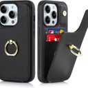 for iPhone 13 Pro Max Case with Card Holder,Credit Card Holder,Ring Stand Kickstand,Flip Shockproof Phone Wallet Case for Women Men (6.7 inch,Black)