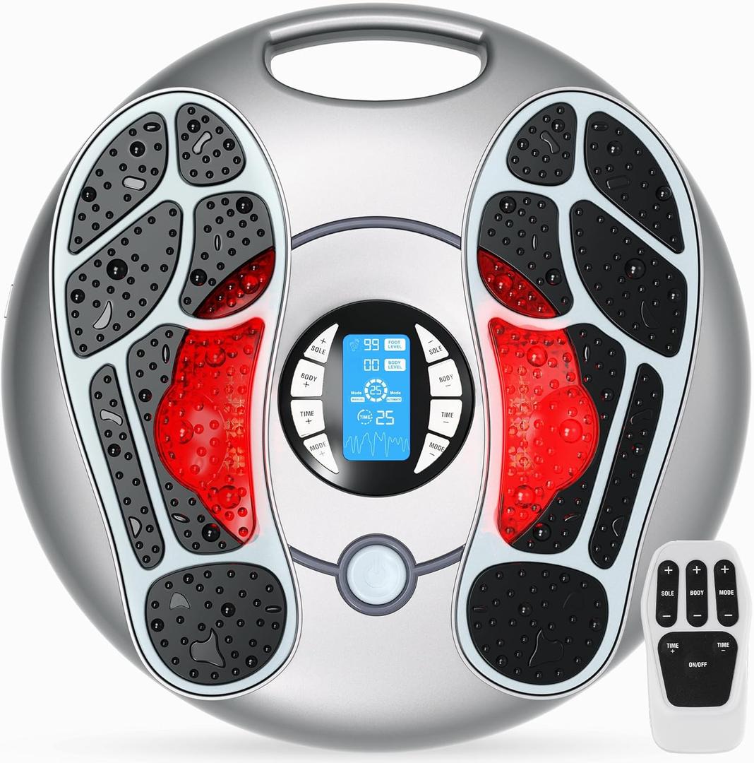 Foot Massager for Neuropathy, EMS TENS Foot Stimulator for Circulation and Pain Relief, TENS Unit Muscle Stimulator with 4 Electrode Pads, Fits Up to 11"